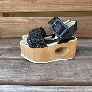 Palomitas by Paloma Barcelo Ultra Tall Wedge Cutout Platform Heel 37 Woven Wood